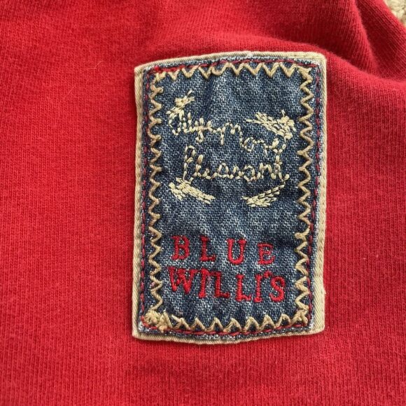 Mens Blue Willi’s Red Cotton Full Zip Sweater MEDIUM Zipper Pockets Designer - Picture 3 of 9